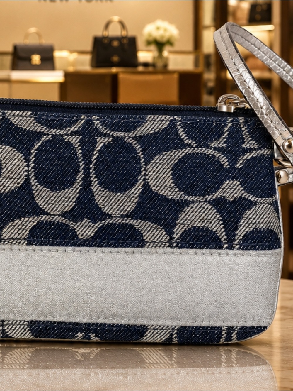 🦋COACH POPPY DENIM STRIPE SILVER Wallet Wristlet 🦋 - Picture 6 of 8